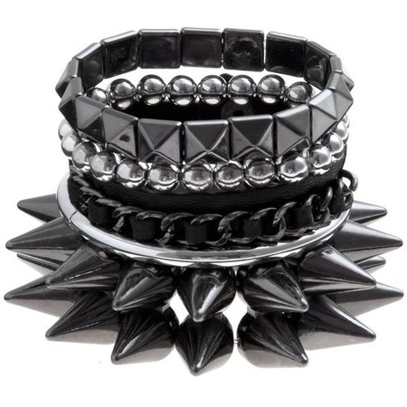 Black Goth Spiked Bracelet Set