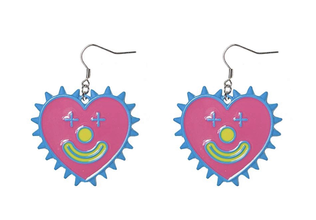 Neon Pink Smiley Clown Heart Dangle Earrings ~ Spencer’s