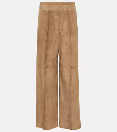 Wide Leg Suede Pants in Brown - Brunello Cucinelli | Mytheresa