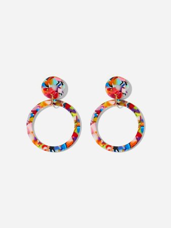 Color-block Marble Pattern Hoop Drop Earrings 1pair | SHEIN USA
