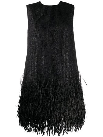 Msgm Fringe-Trimmed Mini Dress 2842MDA246X207464 Black | Farfetch