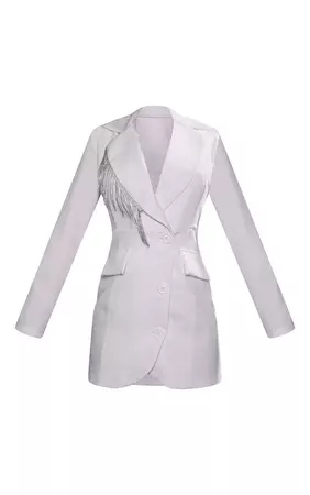 White Tailored Diamante Tassel Trim Blazer Dress | PrettyLittleThing USA