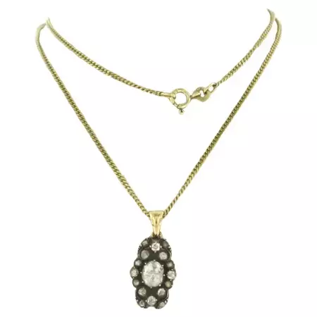 Necklace and pendant with diamonds 14k yellow gold and silver For Sale at 1stDibs