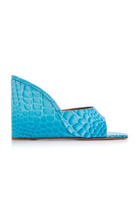 Lupita Croc-Effect Leather Wedge Sandals By Amina Muaddi | Moda Operandi