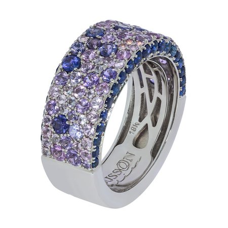 Mousson Atelier Blue Purple Sapphires 18 Karat White Gold Riviera Ring