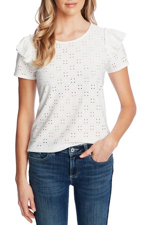 CeCe Double Ruffle Eyelet Knit Top | Nordstrom