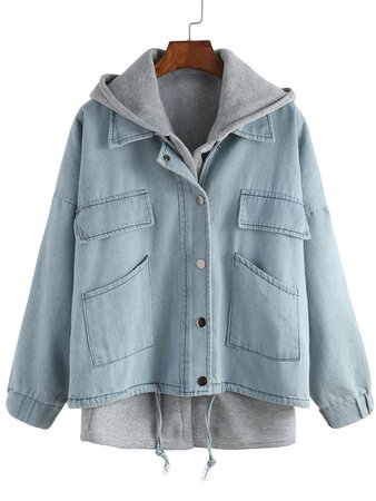 Hooded Drawstring Denim Two Pieces Outerwear