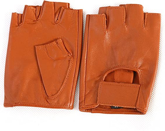 May&Maya Women's Genuine Nappa Leather Fingerless Motorcycle Fashion Driving Gloves (M, Yellow) at Amazon Women’s Clothing store