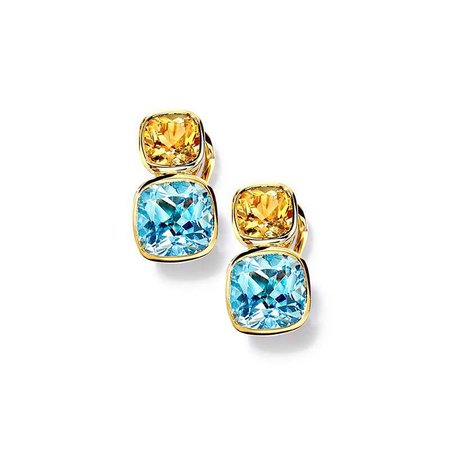 Qin & Han Citrine and Blue Topaz Yellow Gold Earrings