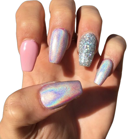 pink silver holo nails