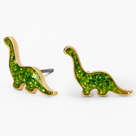 Gold & Green Plated Crystal Dinosaur Stud Earrings | Claire's