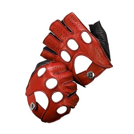 Black and red leather gloves