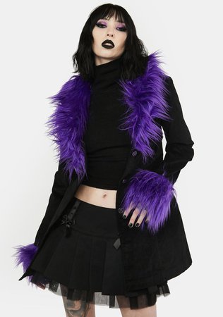 The Grave Girls Corduroy Jacket With Faux Fur Trim - Black/Purple – Dolls Kill