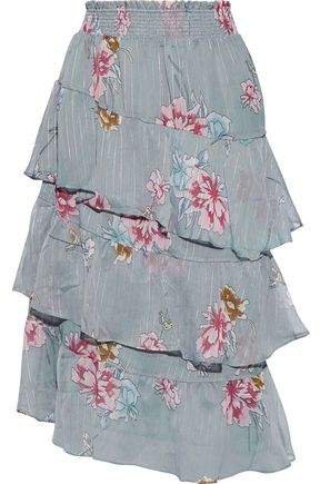 Baker Zollie Asymmetric Tiered Floral-print Chiffon Skirt