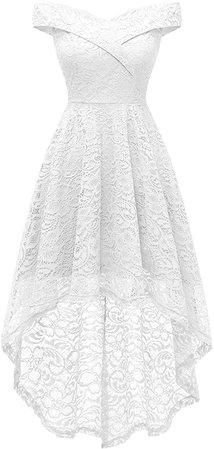 Homrain Women's Wedding Formal Casual Fall Dresses Off Shoulder Vintage Floral Lace Hi-Lo Bridesmaid Dress