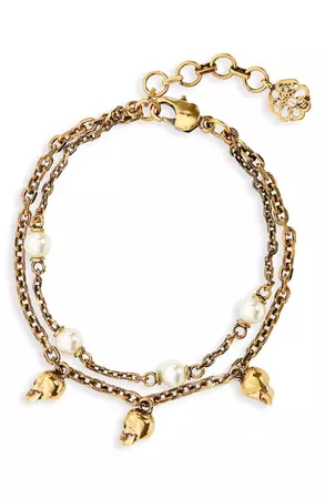 Alexander McQueen Imitation Pearl & Skull Layered Bracelet | Nordstrom