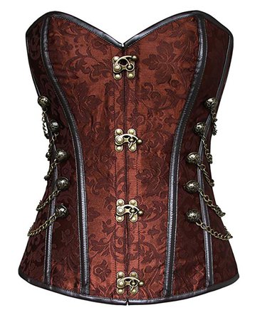 Charmian Women's Spiral Steel Boned Steampunk Gothic Bustier Corset with Chains Brown XX-Large at Amazon Women’s Clothing store