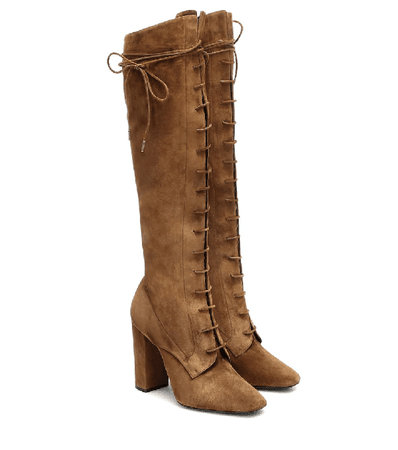 Saint Laurent Laura Over The Knee Lace-up Boot In Brown | ModeSens