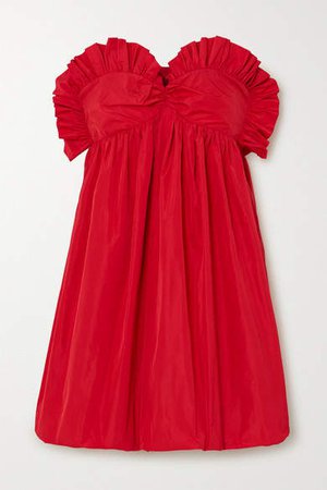 Strapless Ruched Taffeta Mini Dress - Red
