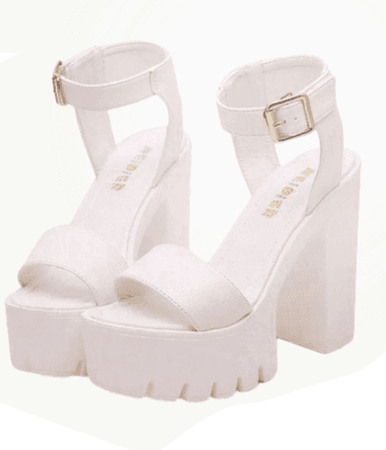 white sandals shoes wedges chunky heels