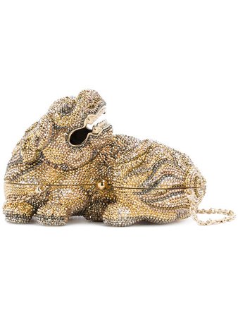 JUDITH LEIBER COUTURE Gold-toned crystal Majesty Foo Dog bag