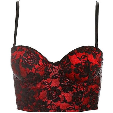 Red And Black Floral Lace Bra Bustier