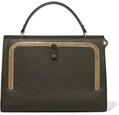 Postbox Textured-leather Tote - Army green