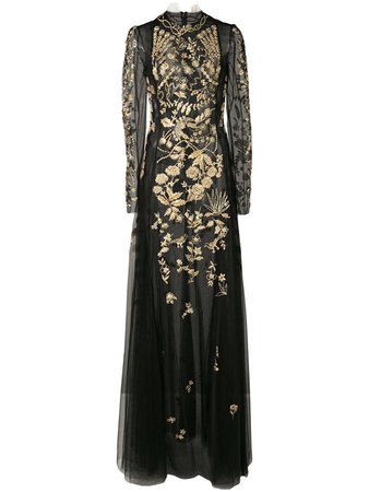Oscar de la Renta long sleeved gown with gold embroidery $10,790 - Shop AW19 Online - Fast Delivery, Price