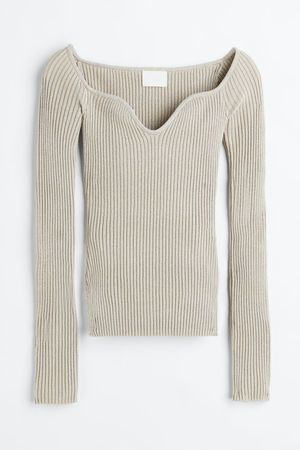 Glittery Rib-knit Top - Light taupe - Ladies | H&M CA