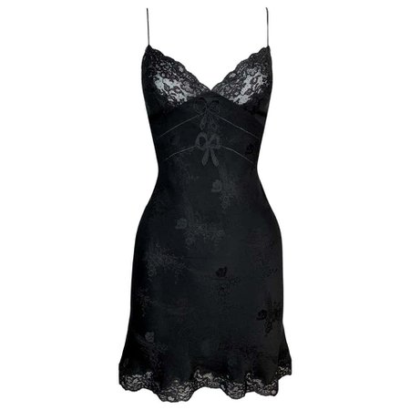 *clipped by @luci-her* F/W 1998 Christian Dior by John Galliano Black Lace Bows Mini Slip Dress For Sale at 1stDibs