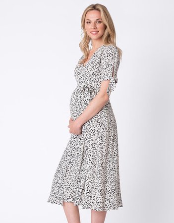 Monochrome Midi Wrap Maternity Dress