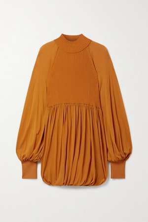 Paneled Jersey And Ribbed-knit Blouse - Orange