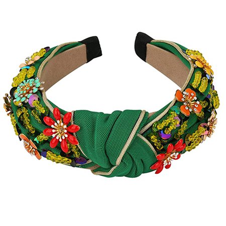 Amazon.com : Crystal Wide Headbands Globalstore Rhinestone Knot Headband Non Slip, Vintage Beaded Headbands Handmade with Flower Sequins, Elastic Hair Accessories Gifts for Women Girls Party Festival (Green) : Beauty & Personal Care