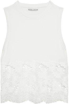 Guipure Lace-paneled Stretch-cotton Top