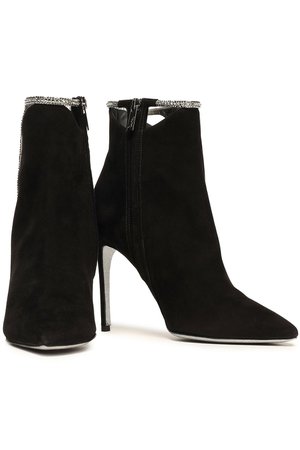 Black Crystal-embellished cutout suede ankle boots | Sale up to 70% off | THE OUTNET | RENE' CAOVILLA | THE OUTNET
