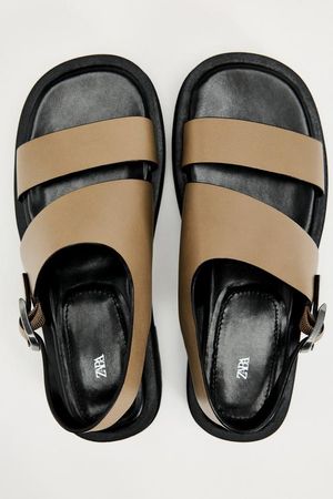 ASYMMETRICAL LEATHER SANDALS - Taupe Gray | ZARA United States