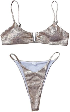 Amazon.com: JOAU Women's Two Piece Swimsuits V-Ring Straps Bikini Swimsuit and Cheeky Thong Swimwear Set Split Bathing Suit : Clothing, Shoes & Jewelry