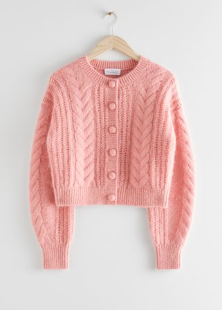 Cropped Button Up Knit Sweater - Pink - Cardigans - & Other Stories