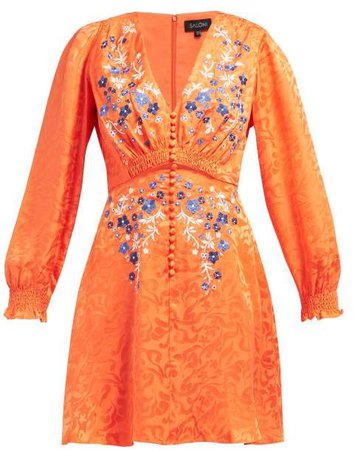 Eve Floral Jacquard Silk Mini Dress - Womens - Orange Multi