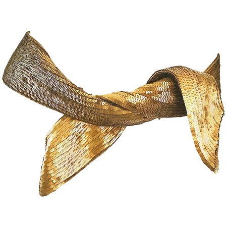 New Proenza Schouler Bronze Gold Metallic Sequin Silk Tie Sash Belt Hair Scarf For Sale at 1stdibs