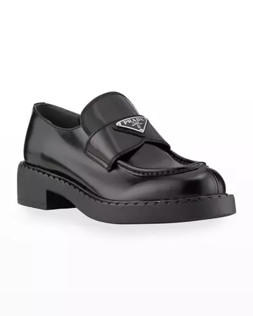 Prada Leather Triangle Logo Loafers | Neiman Marcus