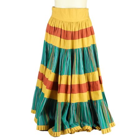 Lot - Martha Sleeper Creates RARE four-tiered multicolored festive Mexican Inspired skirt. Size XS