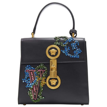 NEW VERSACE Icon Flap black baroque Swarovski crystal embellished bag