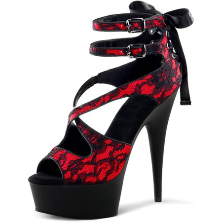Pleaser - Black Lace and Red Satin Heels with Corset Lacing on Back and 6 Inch Heels - Walmart.com - Walmart.com