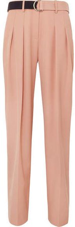 Victoria, Belted Pleated Wool-cady Tapered Pants - Peach