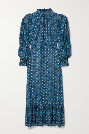 Blue Pintucked floral-print fil coupé georgette maxi dress | Sea | NET-A-PORTER