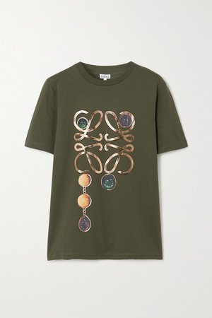Metallic Printed Cotton-jersey T-shirt - Green