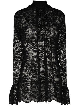 Shop Paco Rabanne floral lace semi-sheer blouse with Express Delivery - FARFETCH