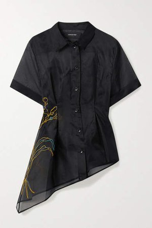 Andersson Bell - Asymmetric Embroidered Silk-organza Shirt - Black