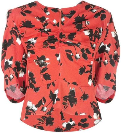 Floating Floral Short Sleeve Blouse with Ruched Detail